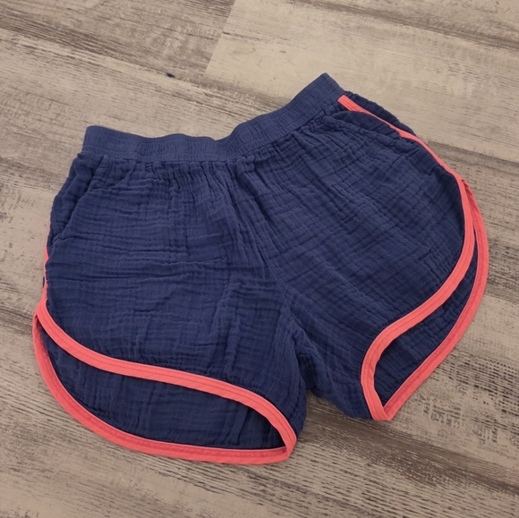Sundry By Anthropology Pink and Blue Dolphin Cut Striped Shorts With Pockets - Picture 3 of 4